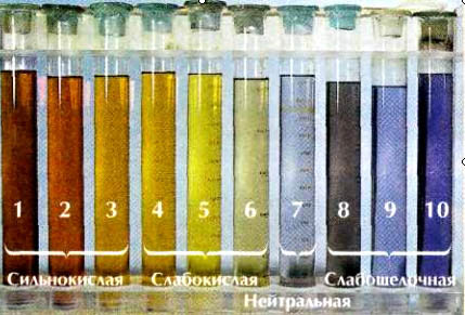 Changing the color of the indicator depending on the acidity of the medium